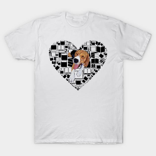 Beagle in books of heart T-Shirt by Reading Dogs